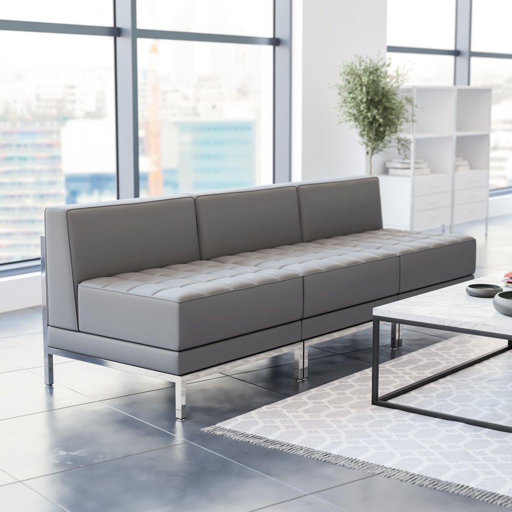 Imagination 3 Piece Gray LeatherSoft Waiting Room Lounge Set - Reception Bench. Picture 2