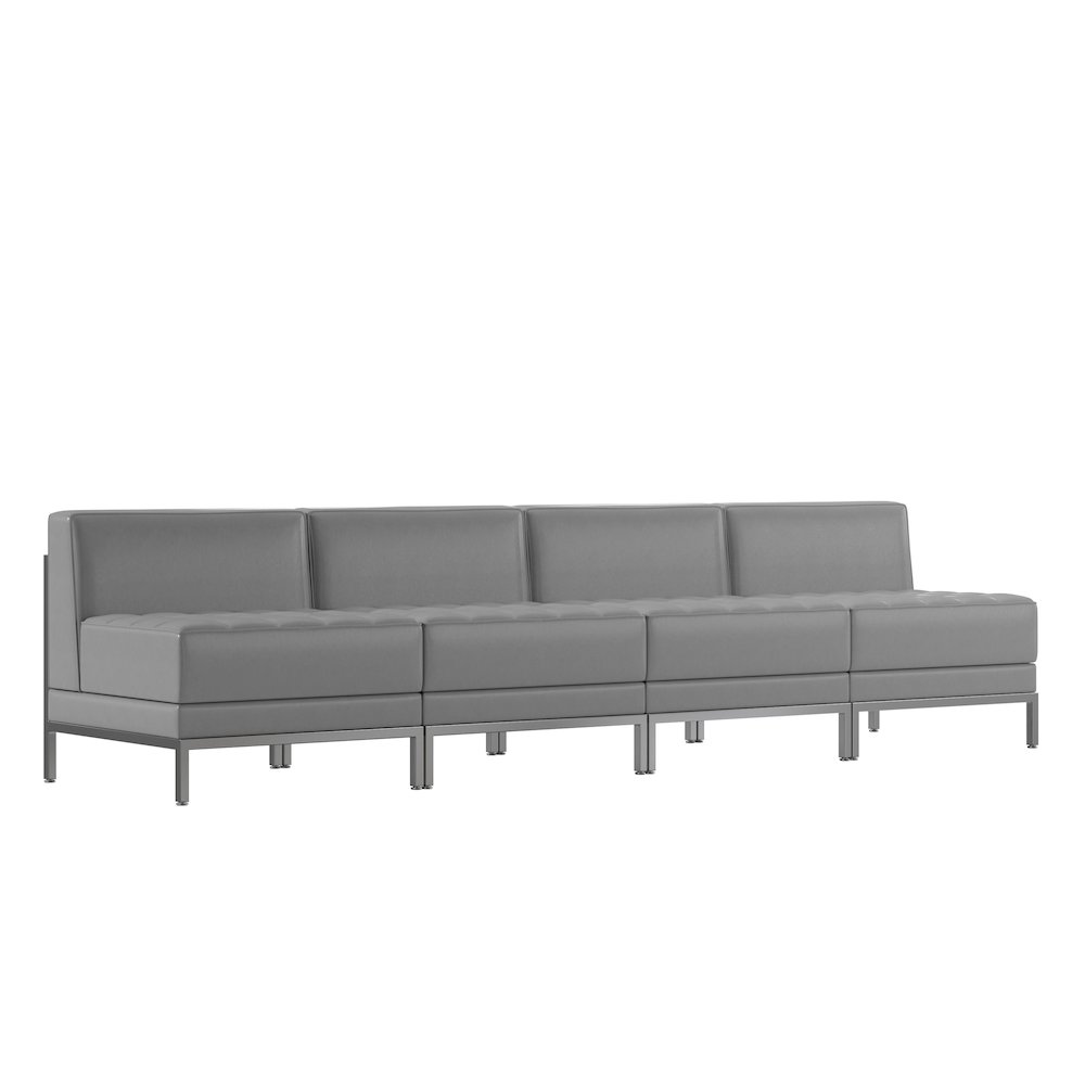 Imagination 4 Piece Gray LeatherSoft Waiting Room Lounge Set - Reception Bench. Picture 1