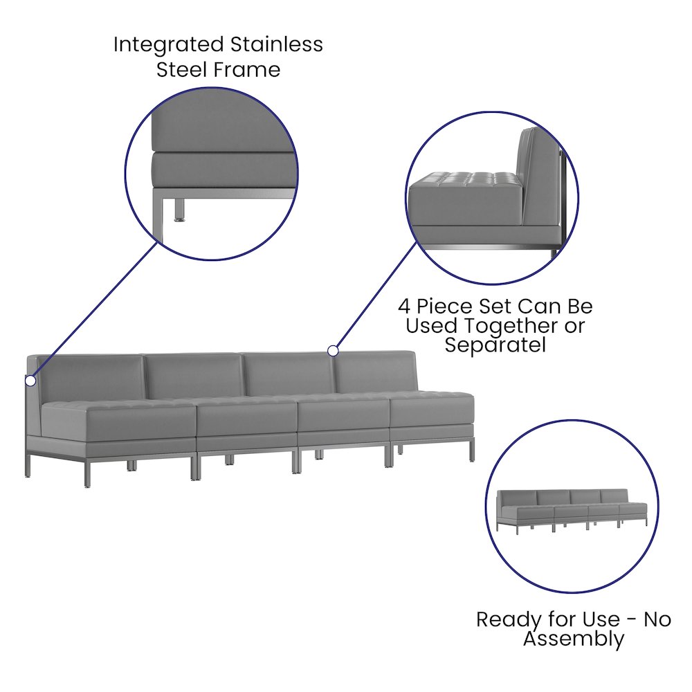 Imagination 4 Piece Gray LeatherSoft Waiting Room Lounge Set - Reception Bench. Picture 4