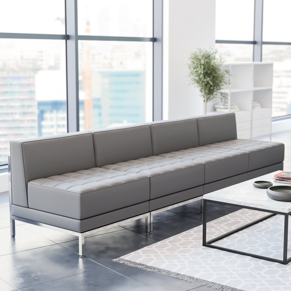Imagination 4 Piece Gray LeatherSoft Waiting Room Lounge Set - Reception Bench. Picture 2