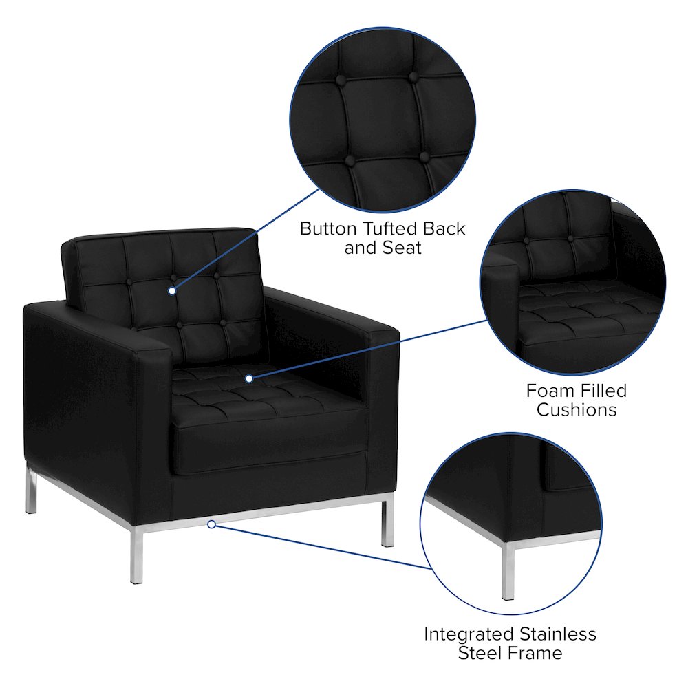 Lacey Contemporary Black LeatherSoft Chair with Stainless Steel Frame. Picture 5