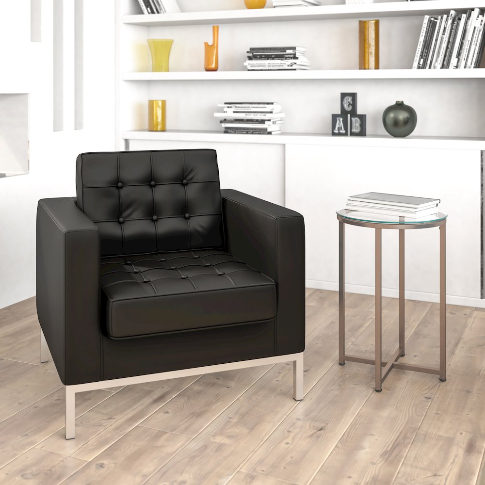 Lacey Contemporary Black LeatherSoft Chair with Stainless Steel Frame. Picture 2