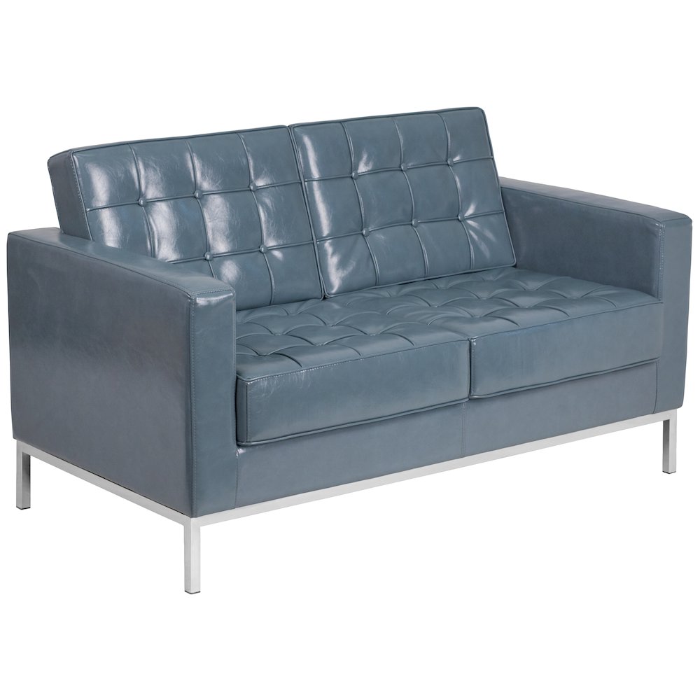 Lacey Contemporary Gray LeatherSoft Loveseat with Stainless Steel Frame. Picture 1