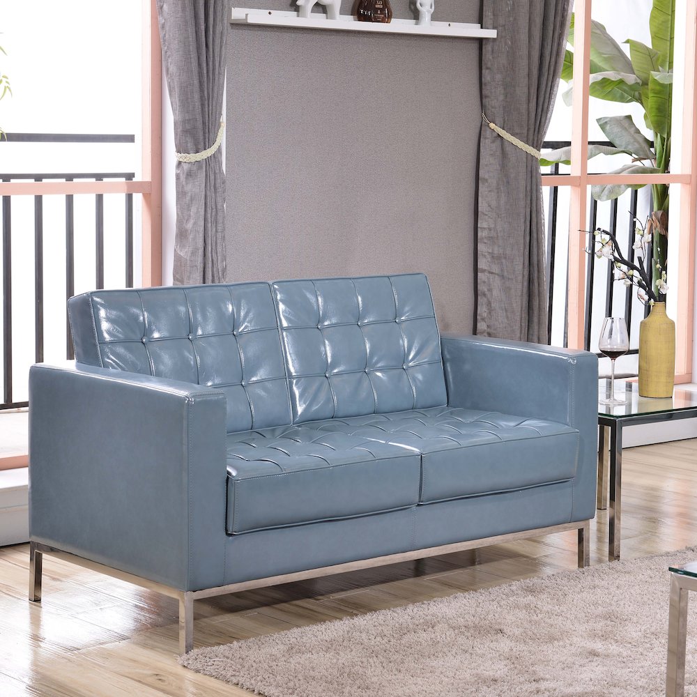 Lacey Contemporary Gray LeatherSoft Loveseat with Stainless Steel Frame. Picture 2