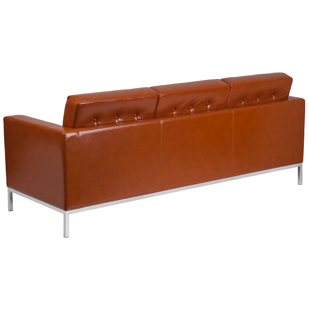 Contemporary Button Tufted Cognac LeatherSoft Sofa with Integrated Stainless Steel Frame. Picture 2