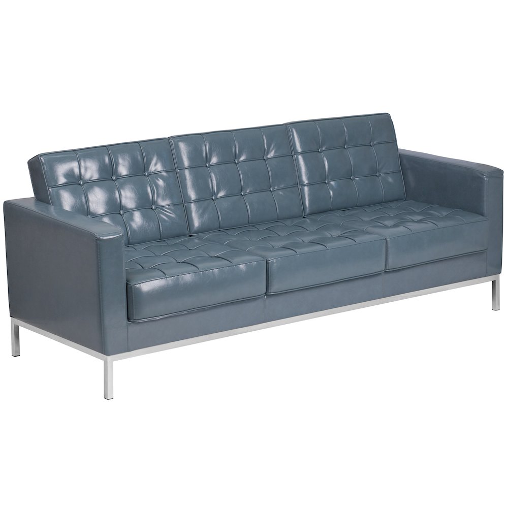 Lacey Contemporary Gray LeatherSoft Sofa with Stainless Steel Frame. Picture 1
