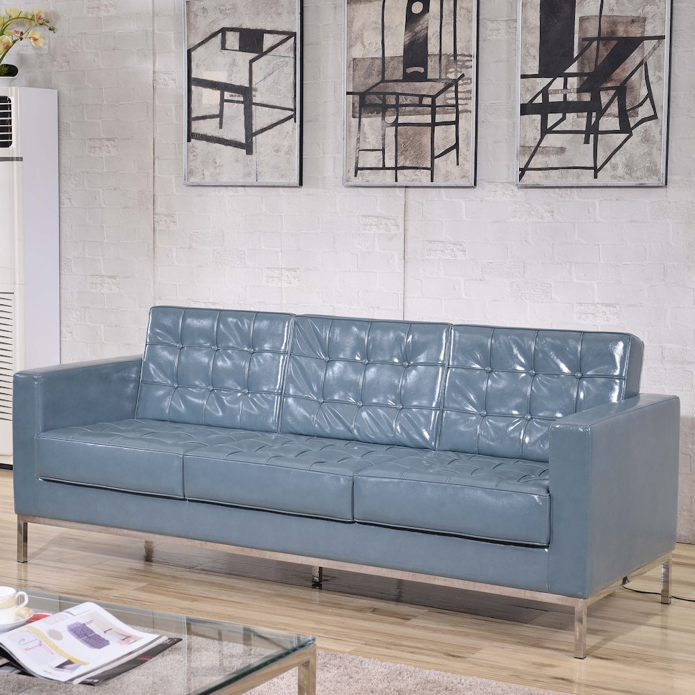 Lacey Contemporary Gray LeatherSoft Sofa with Stainless Steel Frame. Picture 2