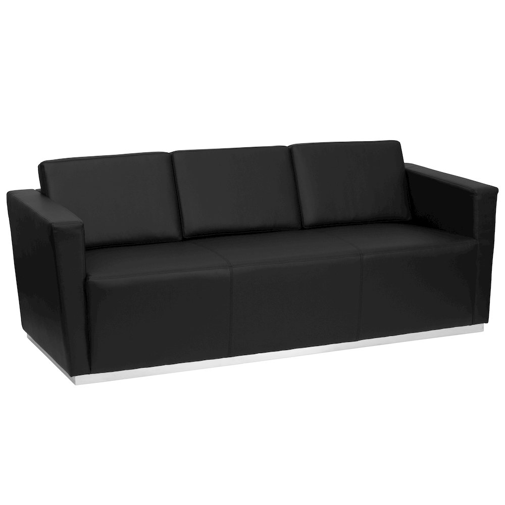 Contemporary Black LeatherSoft Sofa with Stainless Steel Recessed Base. Picture 1