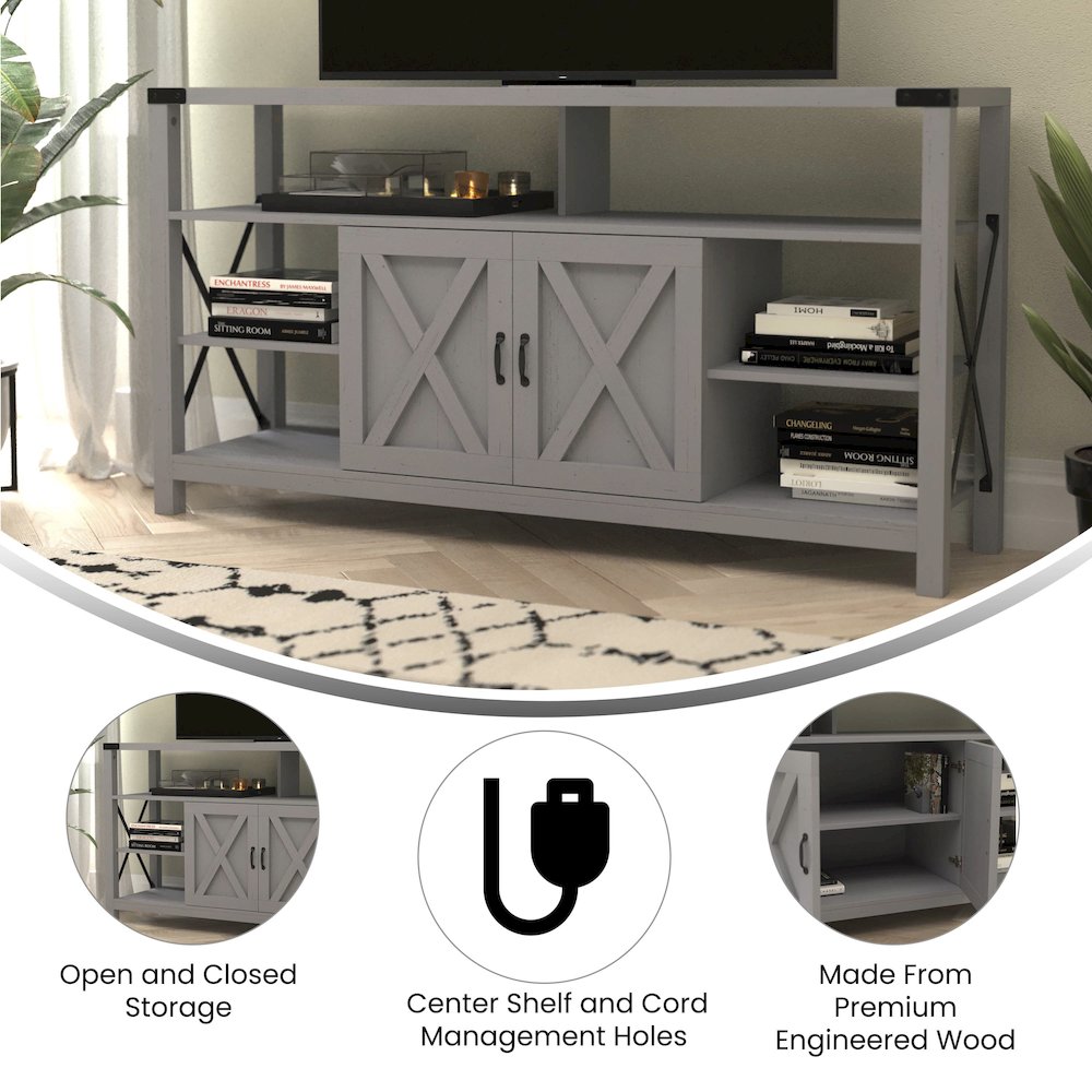 60" Farmhouse Tall TV Console Cabinet for TV's up to 60", Coastal Gray. Picture 4