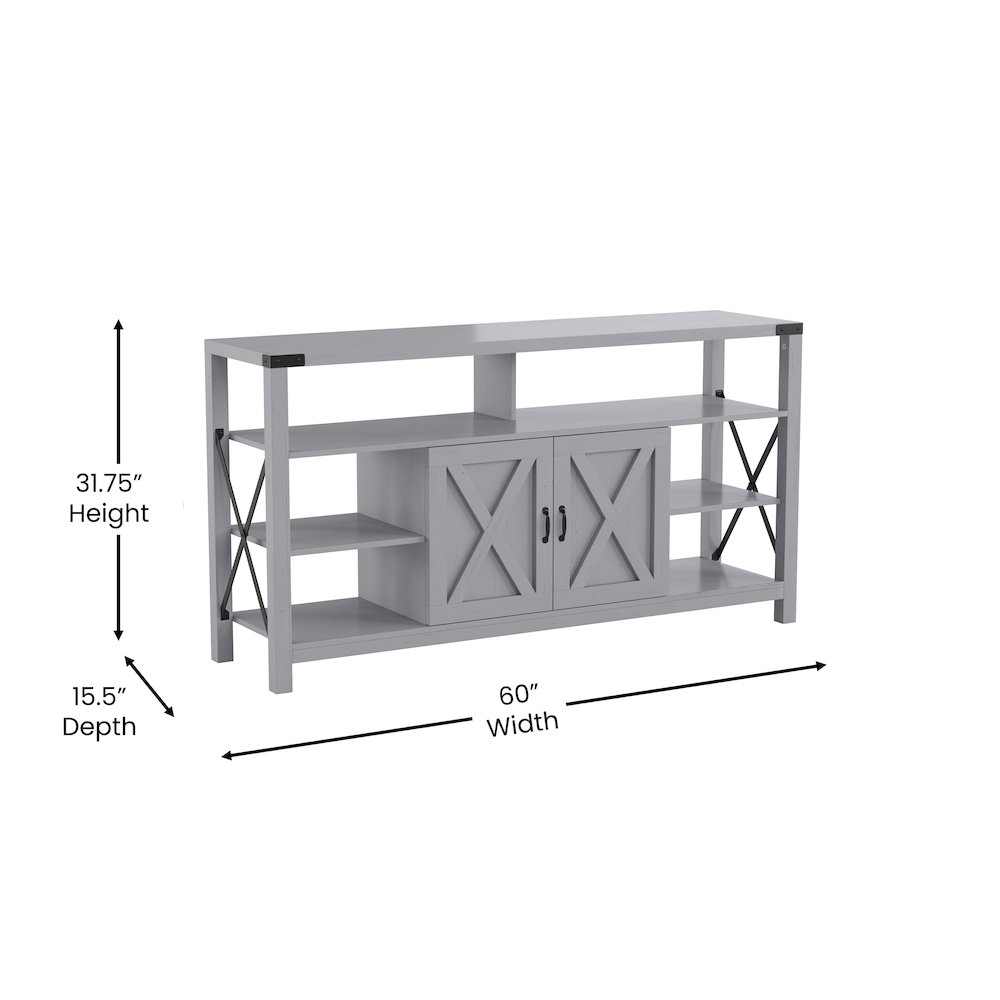 60" Farmhouse Tall TV Console Cabinet for TV's up to 60", Coastal Gray. Picture 5