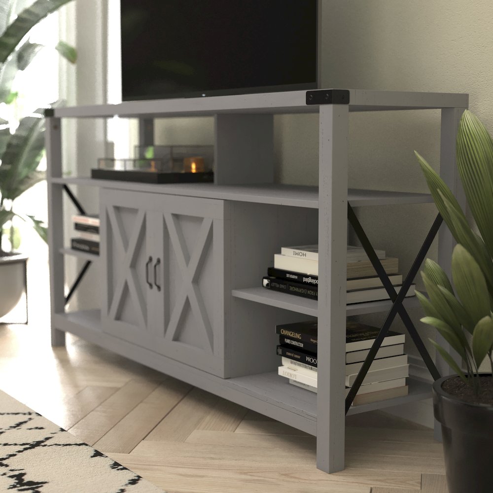 60" Farmhouse Tall TV Console Cabinet for TV's up to 60", Coastal Gray. Picture 6