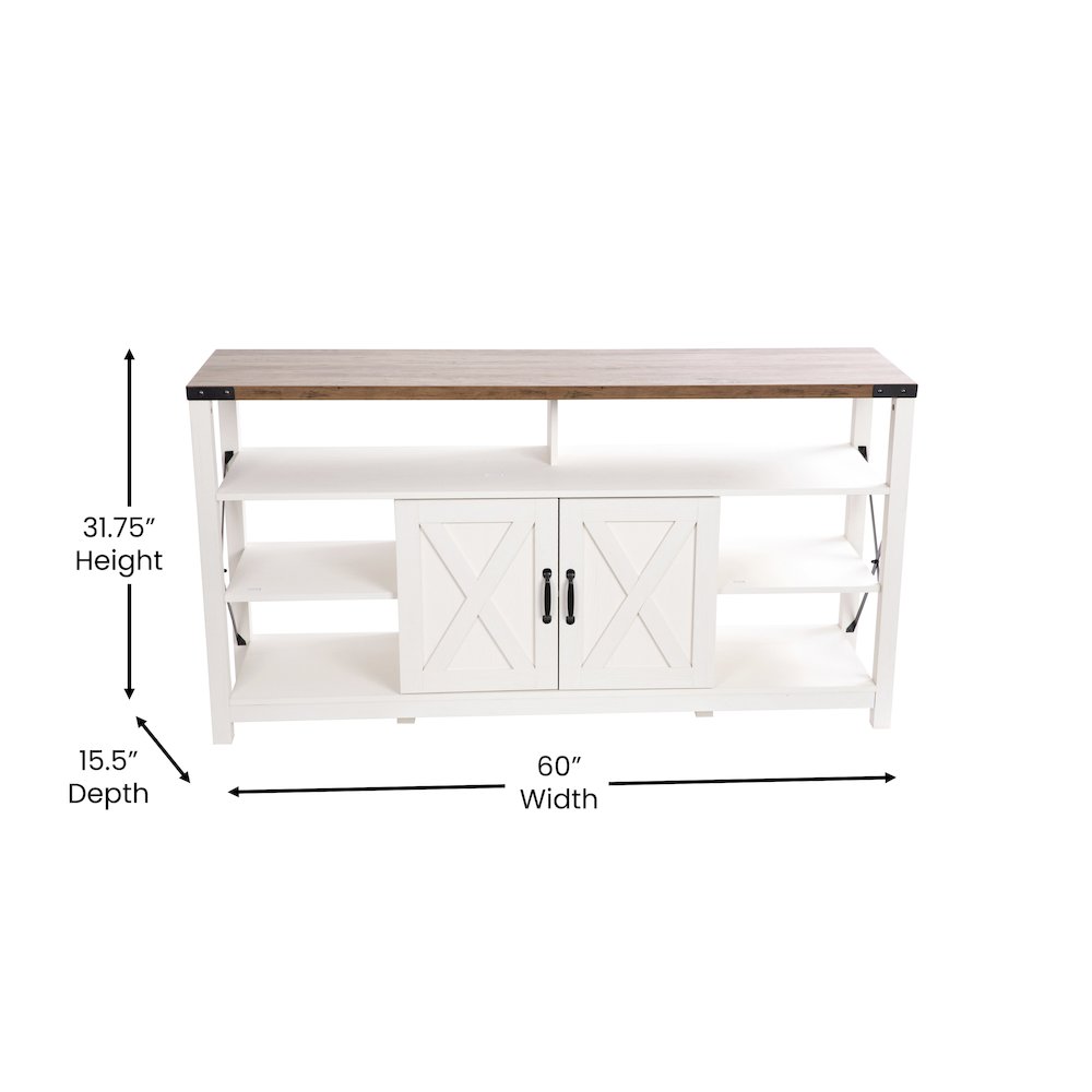 60" Farmhouse Tall TV Stand for TV's up to 60", White/Oak. Picture 5