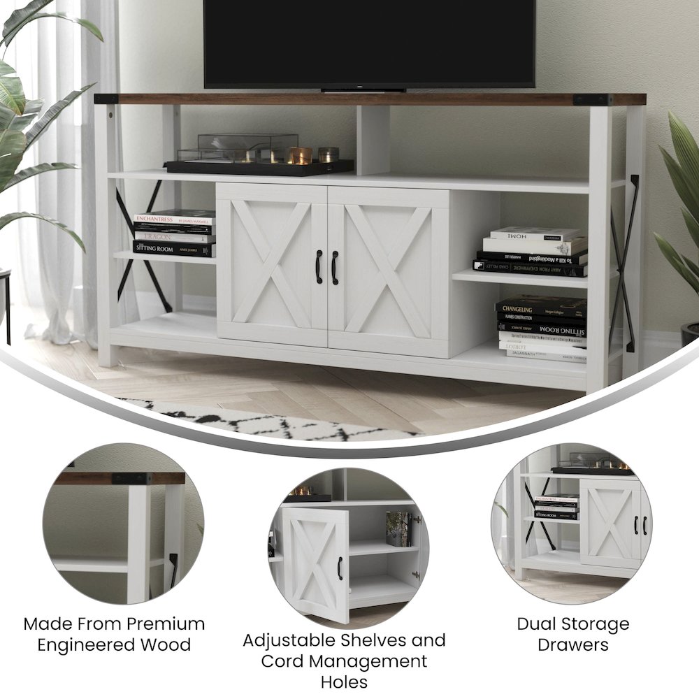 60" Farmhouse Tall TV Stand for TV's up to 60", White/Oak. Picture 4
