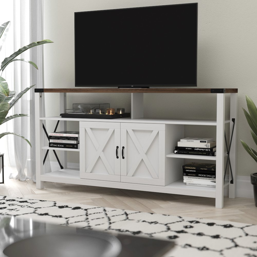 60" Farmhouse Tall TV Stand for TV's up to 60", White/Oak. Picture 2