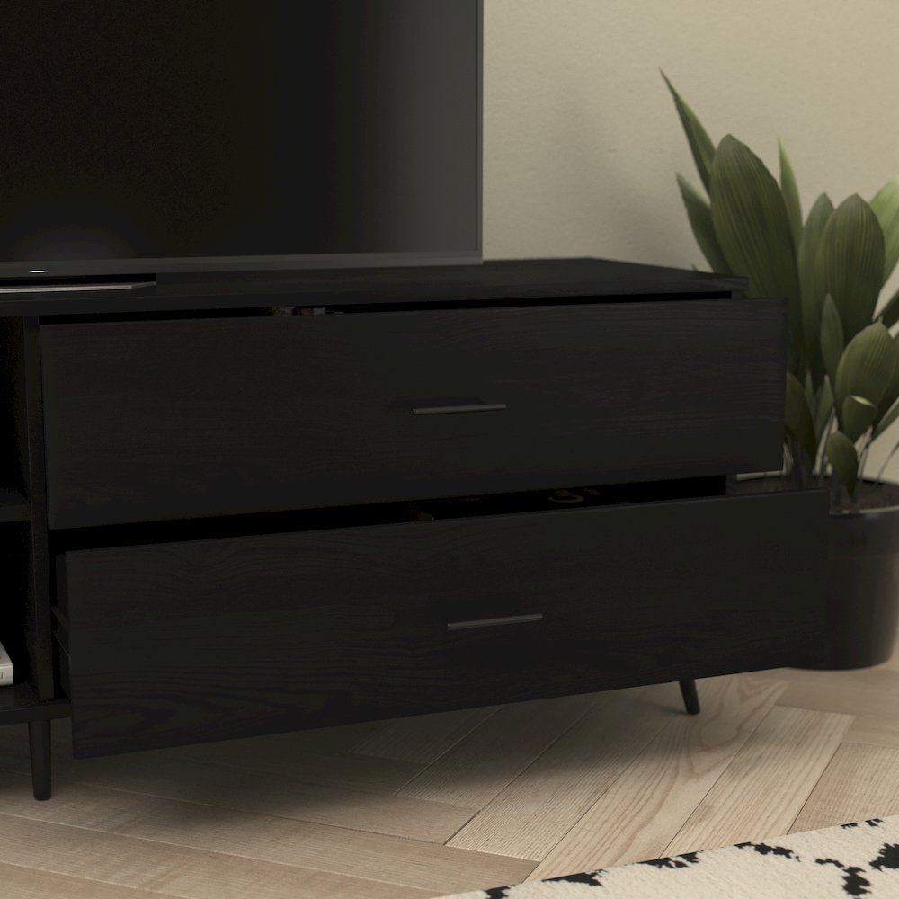 65" TV Stand for up to 60" TV's with Shelf and Storage Drawers, Black. Picture 7