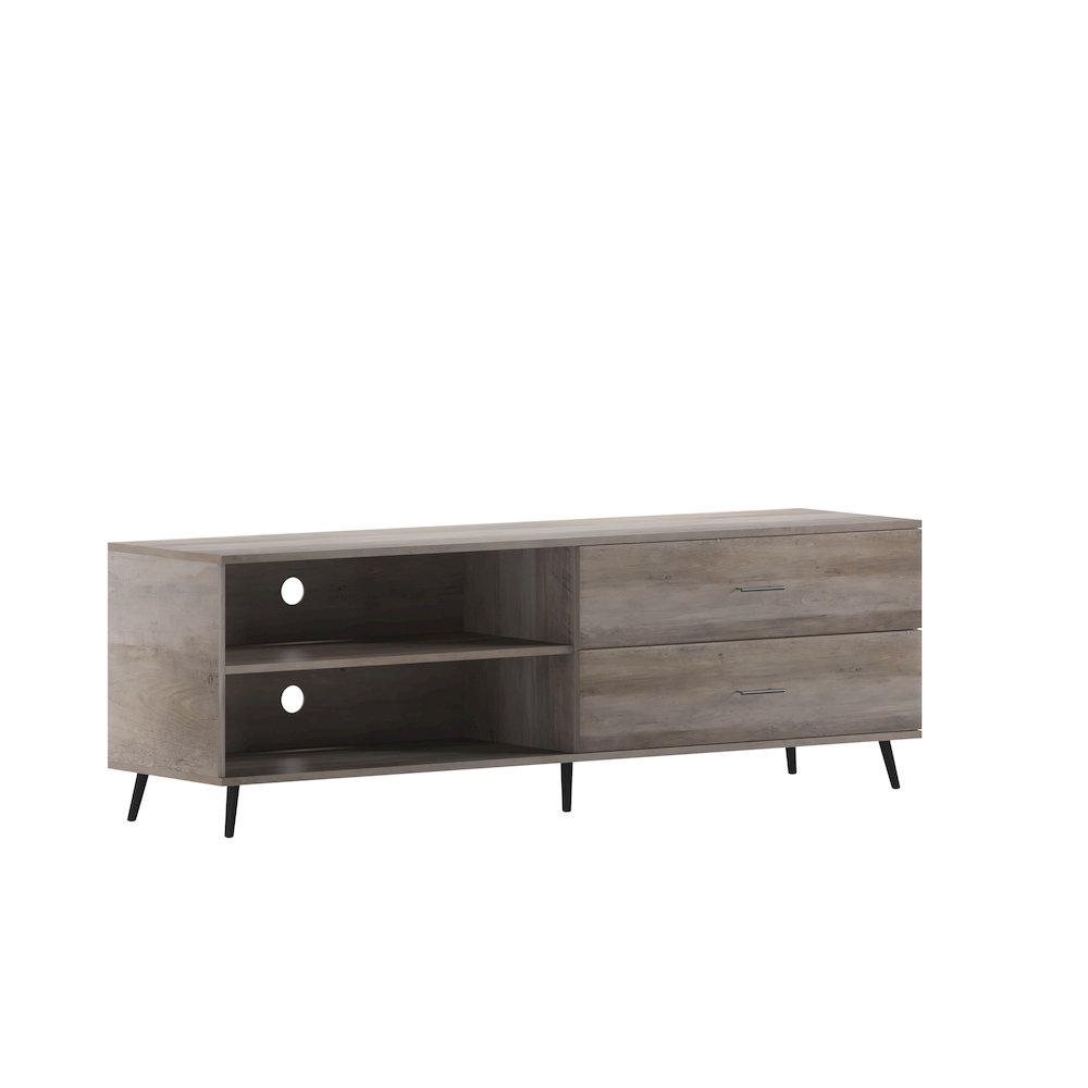 65" TV Stand for up to 60" TV's with Shelf and Storage Drawers, Walnut. Picture 1