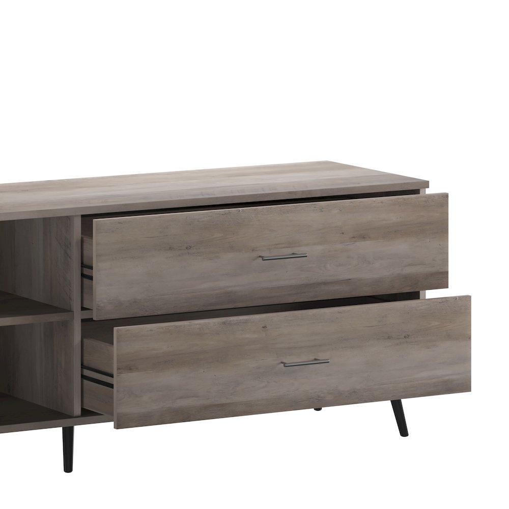 65" TV Stand for up to 60" TV's with Shelf and Storage Drawers, Walnut. Picture 9