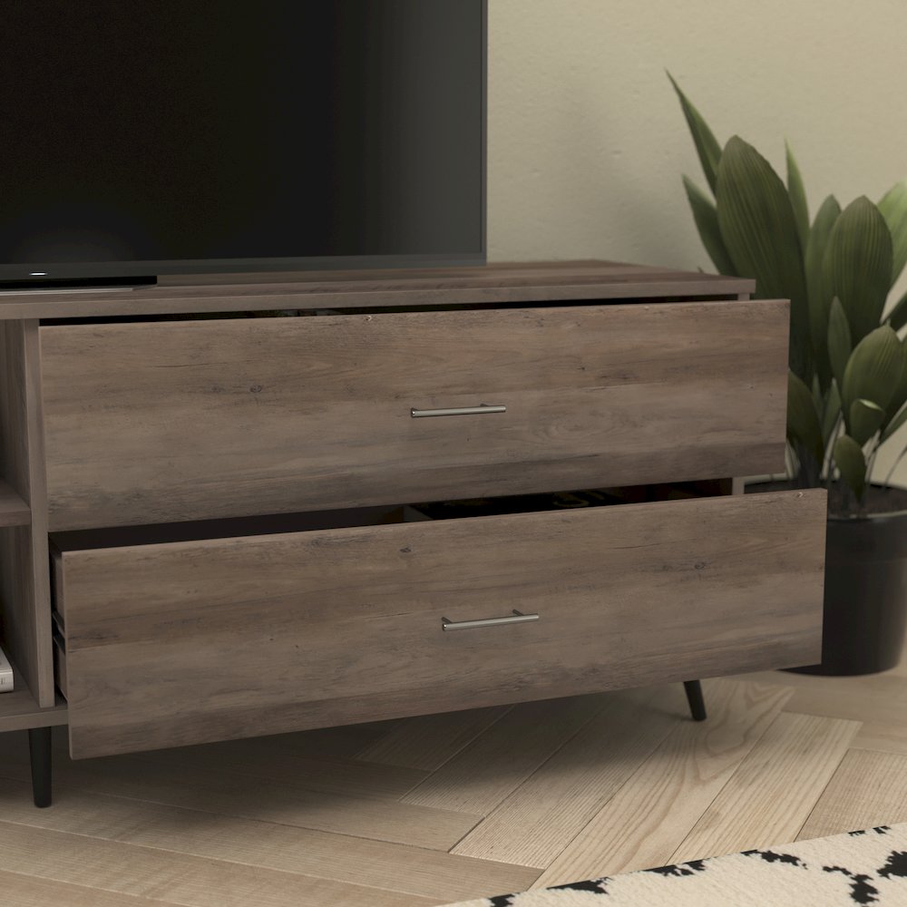 65" TV Stand for up to 60" TV's with Shelf and Storage Drawers, Walnut. Picture 7