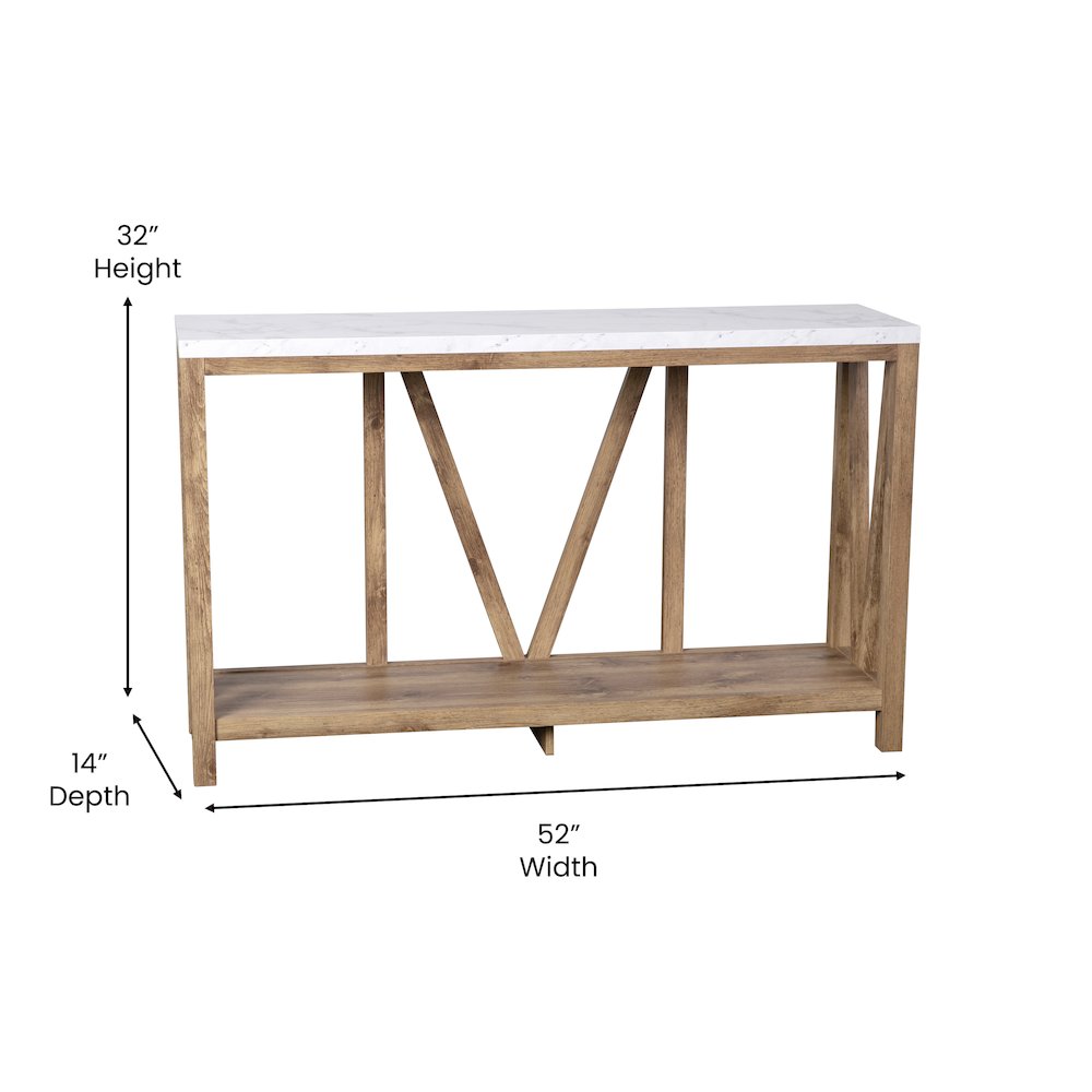 Farmhouse 2-Tier Console Table - Warm Oak Finish Engineered Wood Frame. Picture 5