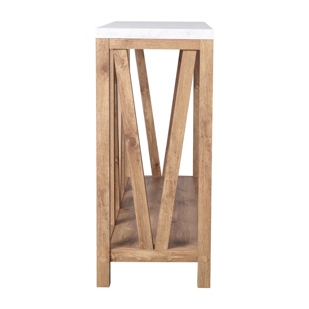 Farmhouse 2-Tier Console Table - Warm Oak Finish Engineered Wood Frame. Picture 10