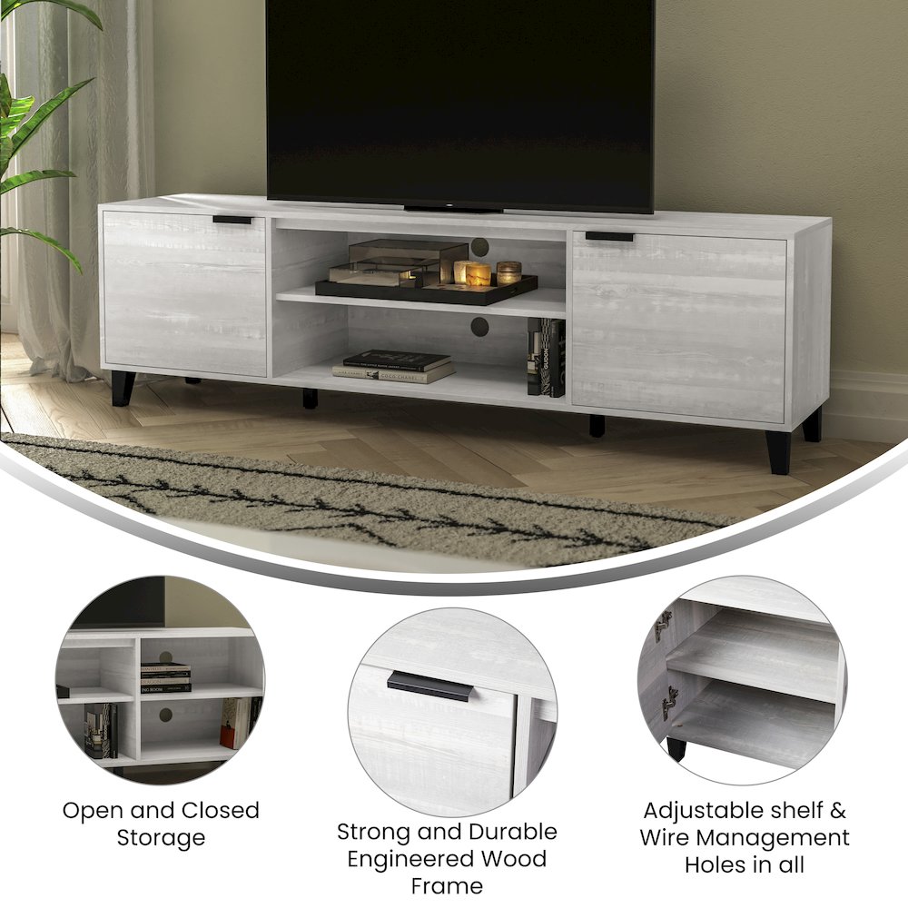 70" TV Stand for up to 60" TV's with Shelves and Dual Storage Compartments, Gray. Picture 4