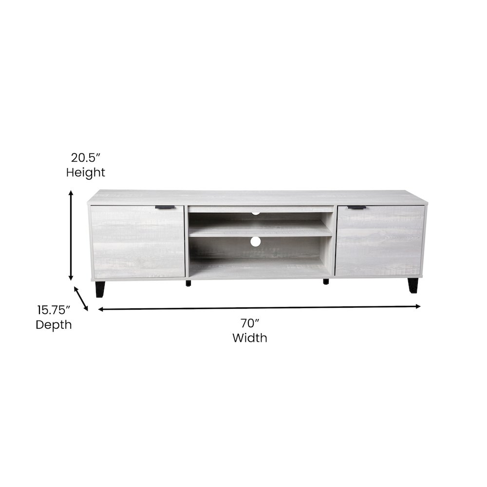 70" TV Stand for up to 60" TV's with Shelves and Dual Storage Compartments, Gray. Picture 5