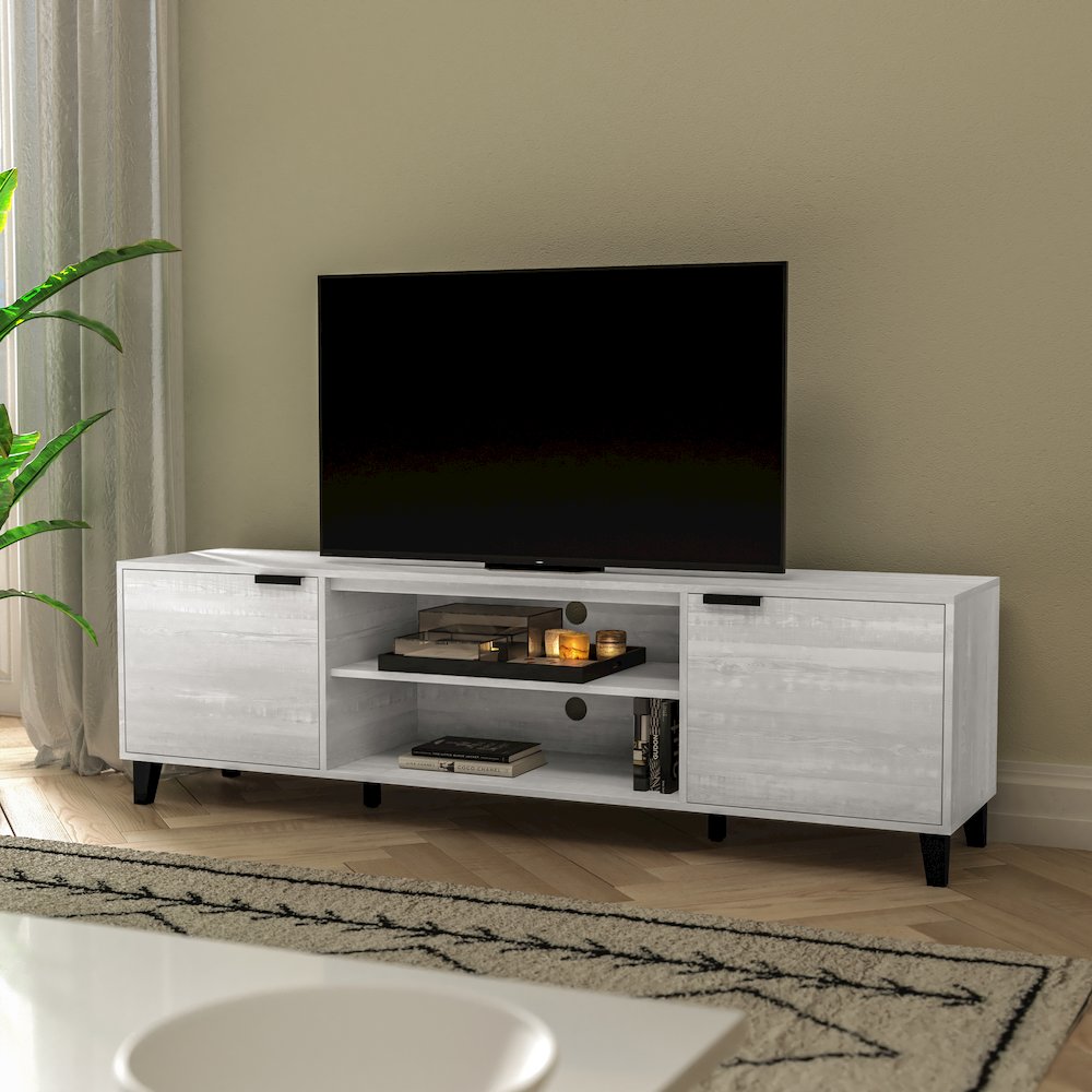 70" TV Stand for up to 60" TV's with Shelves and Dual Storage Compartments, Gray. Picture 2