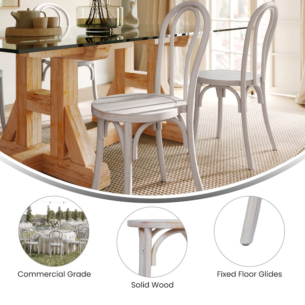 Betsy Commercial Grade White Wash Thonet Style Solid Wood Stackable Dining Chair. Picture 4