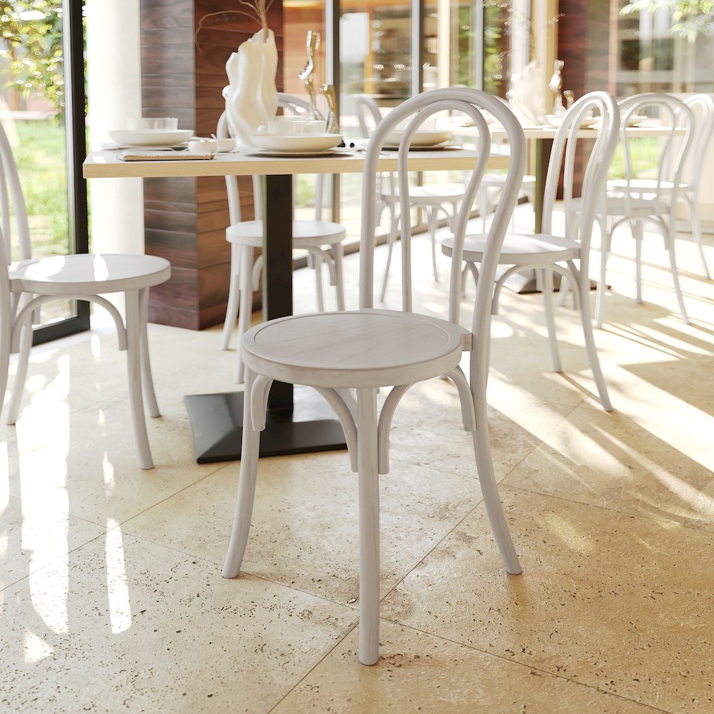 Betsy Commercial Grade White Wash Thonet Style Solid Wood Stackable Dining Chair. Picture 3