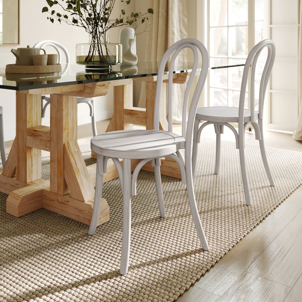Betsy Commercial Grade White Wash Thonet Style Solid Wood Stackable Dining Chair. Picture 7