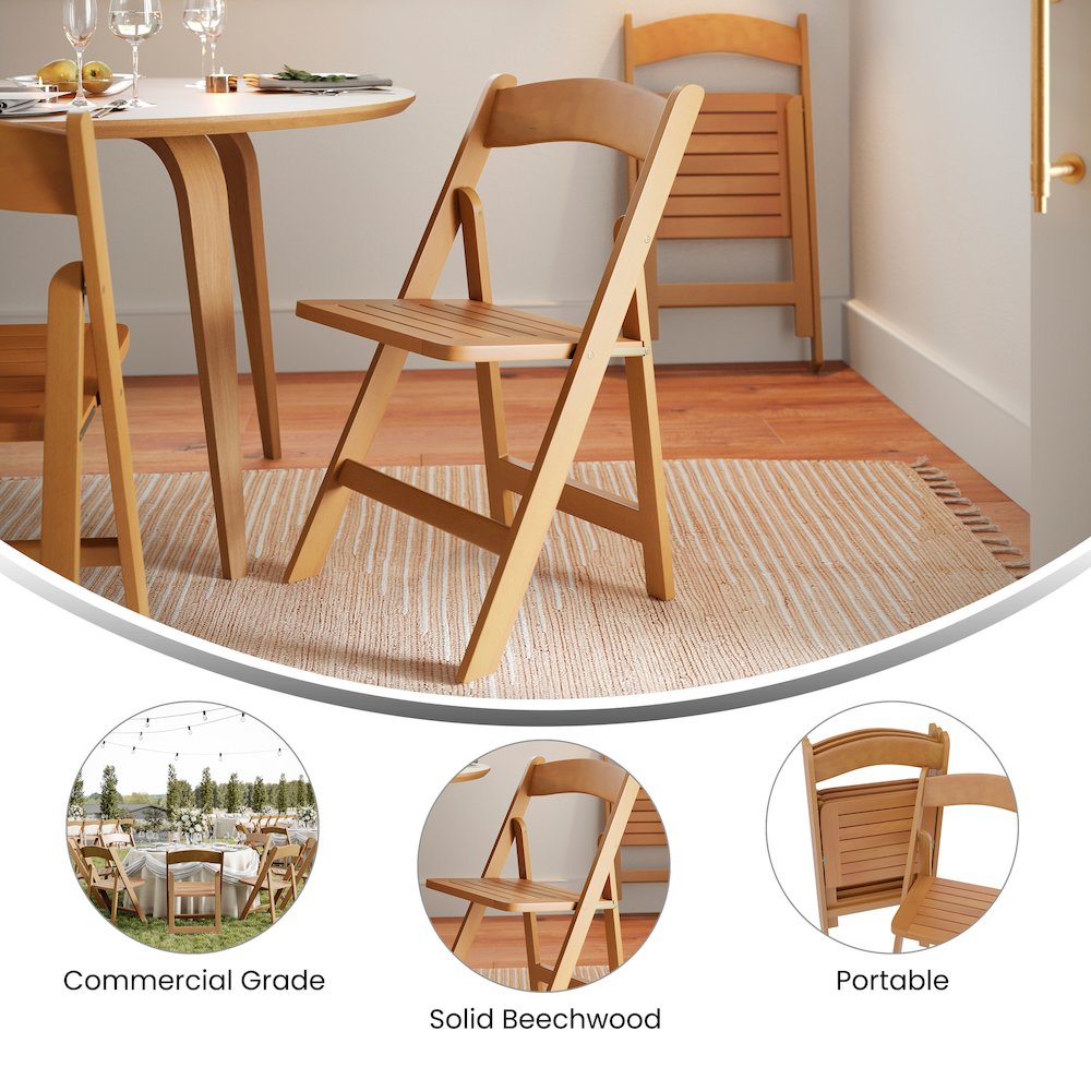 Holden Commercial Grade Oak Solid Wood Folding Dining Chair. Picture 4