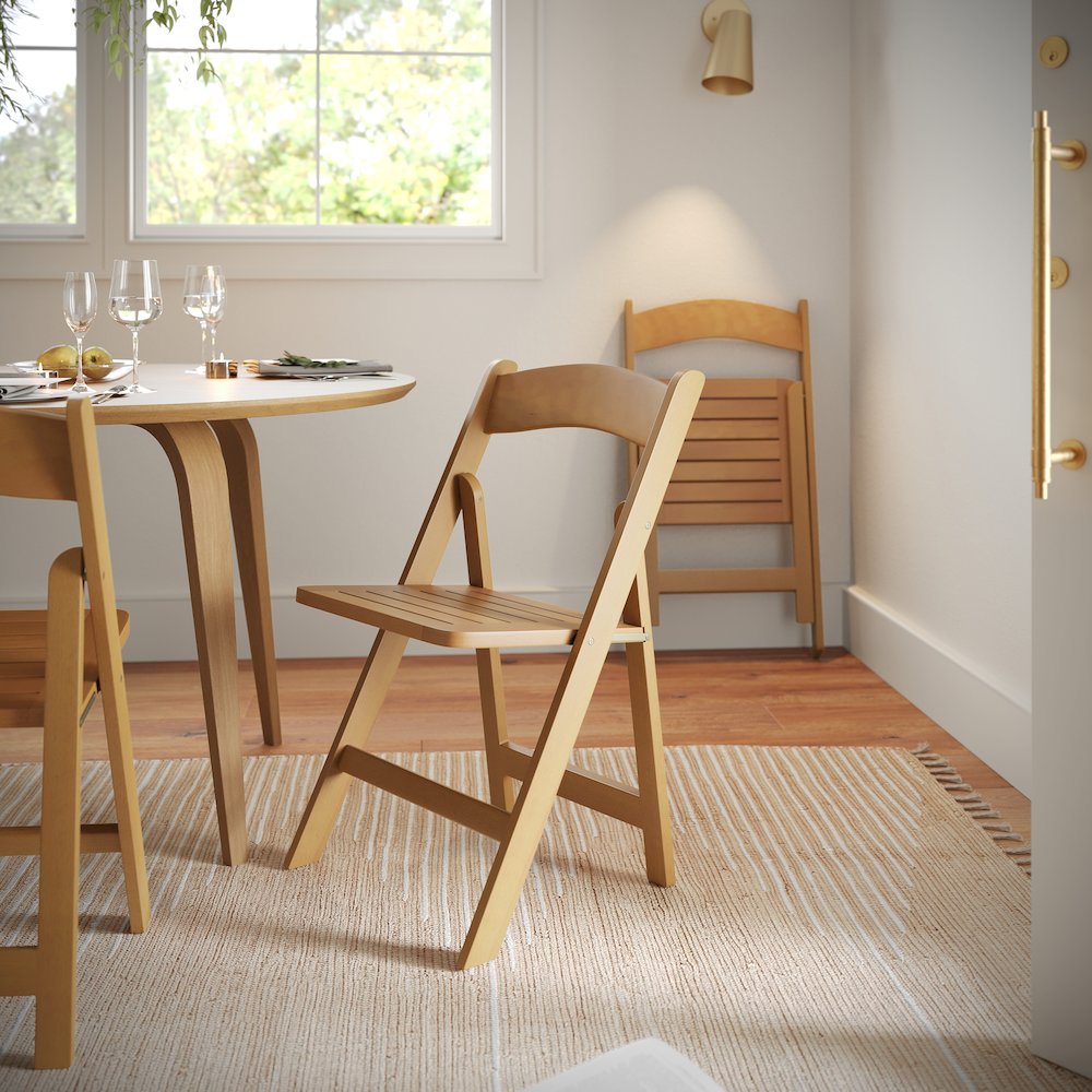 Holden Commercial Grade Oak Solid Wood Folding Dining Chair. Picture 3
