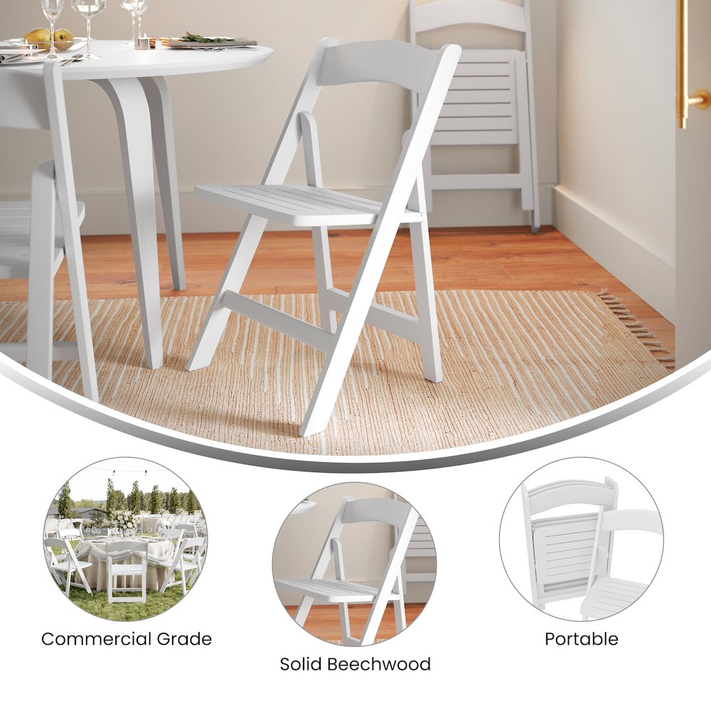 Holden Commercial Grade White Solid Wood Folding Dining Chair. Picture 4