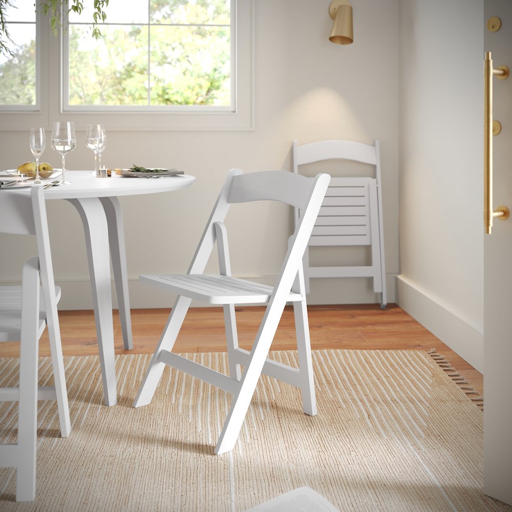 Holden Commercial Grade White Solid Wood Folding Dining Chair. Picture 3
