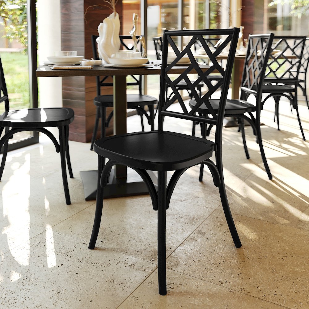 Brooklyn Black Solid Wood Stackable Dining Chair with Intricate Back Detail. Picture 3