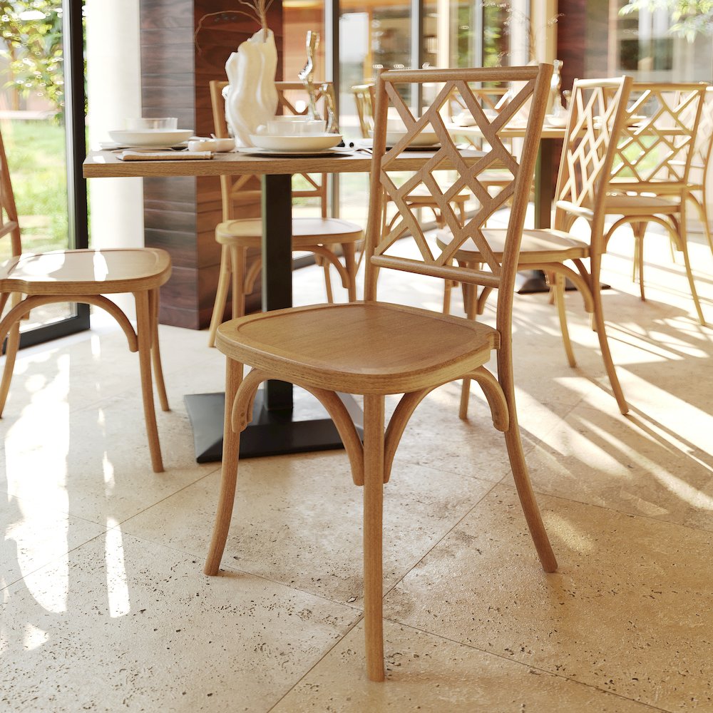 Brooklyn Pecan Solid Wood Stackable Dining Chair with Intricate Back Detail. Picture 3