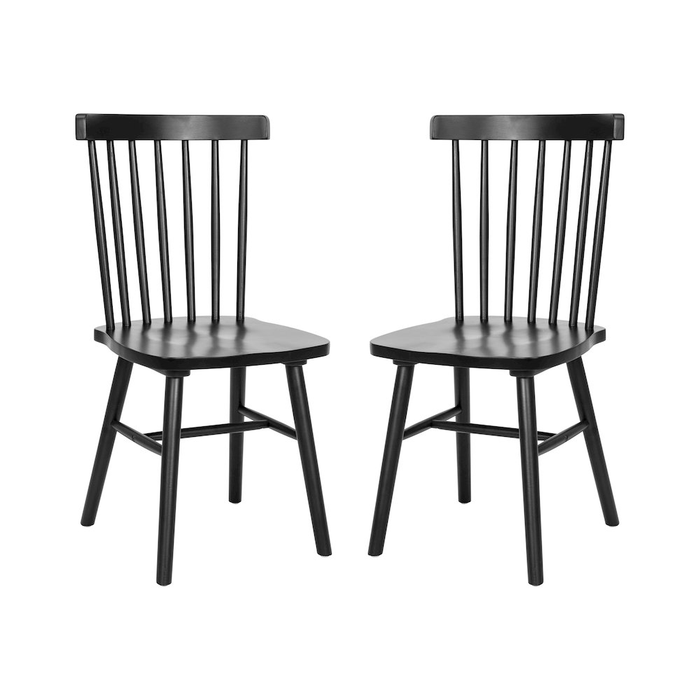 Set of 2 Windsor Dining Chairs, Solid Wood Armless in Black. Picture 3
