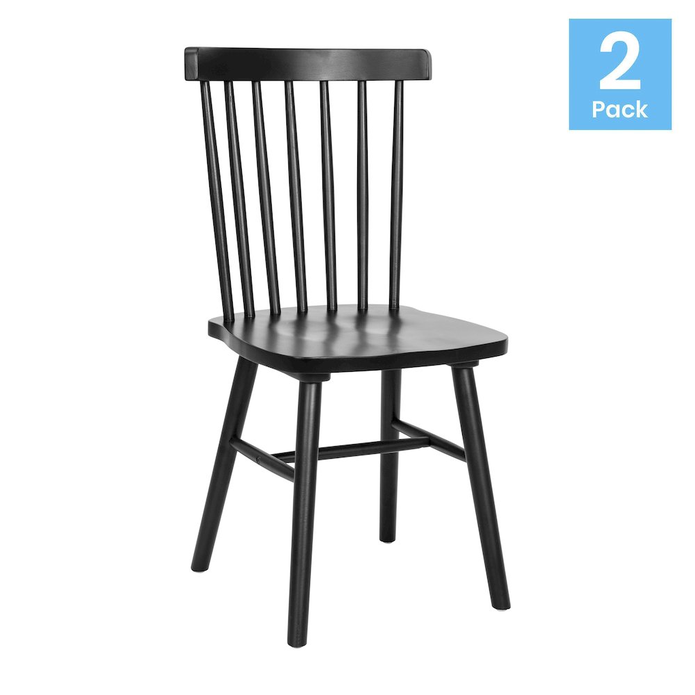 Set of 2 Windsor Dining Chairs, Solid Wood Armless in Black. Picture 1