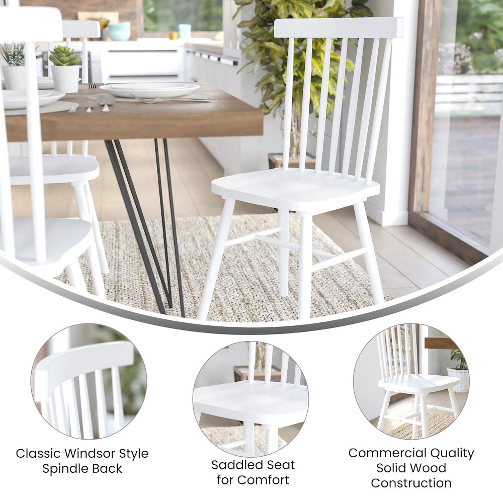Set of 2 Windsor Dining Chairs, Solid Wood Armless in White. Picture 5