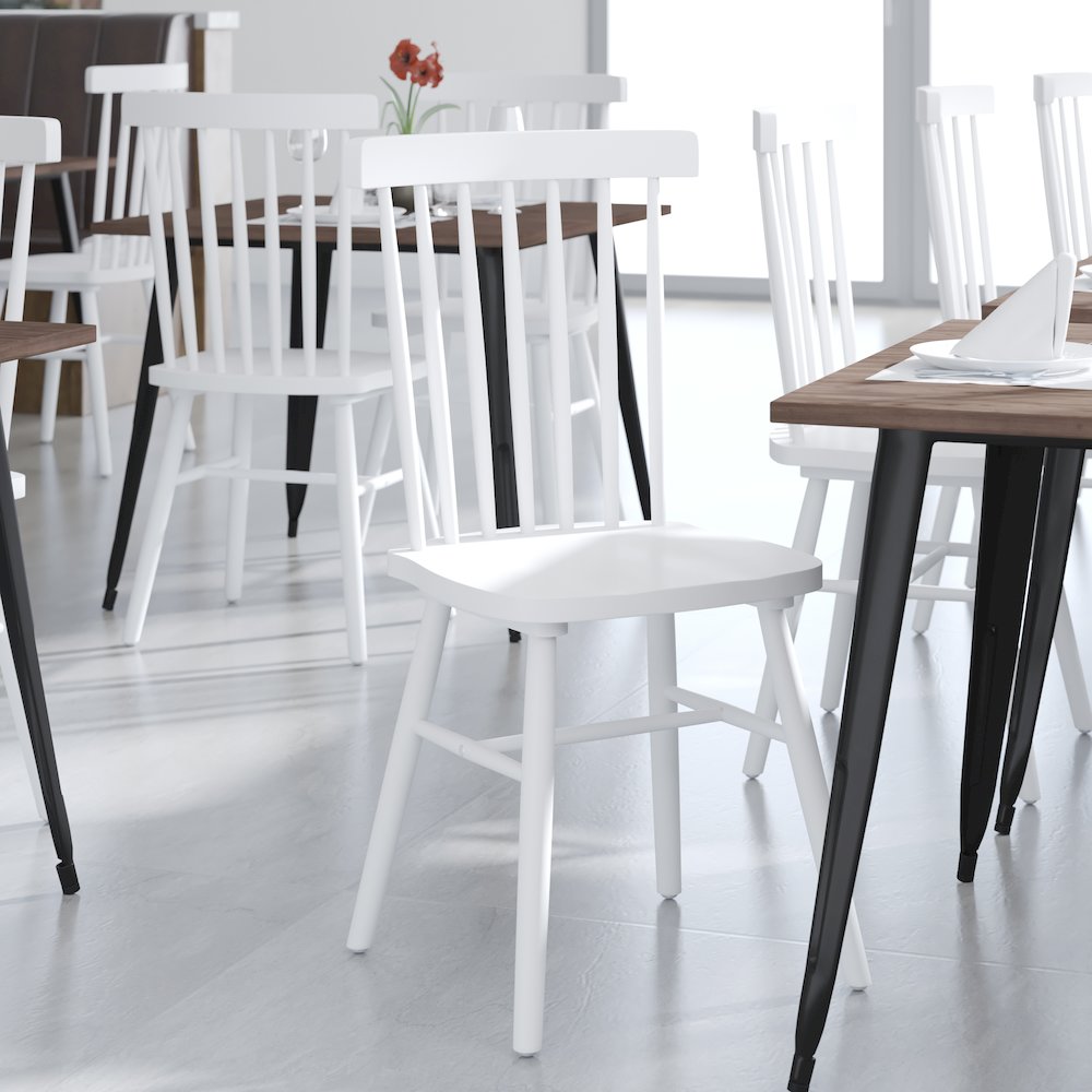 Set of 2 Windsor Dining Chairs, Solid Wood Armless in White. Picture 8