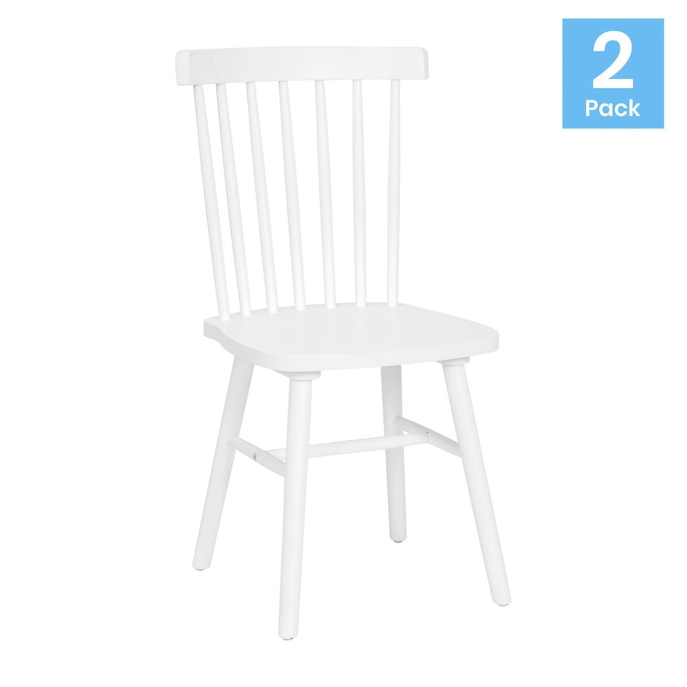 Set of 2 Windsor Dining Chairs, Solid Wood Armless in White. Picture 1