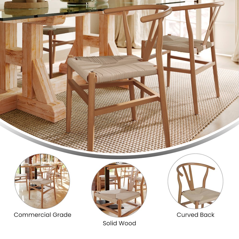 Y-Back Style Wood and Kraft Paper Stackable Dining Chair with Oak/Natural Finish. Picture 4