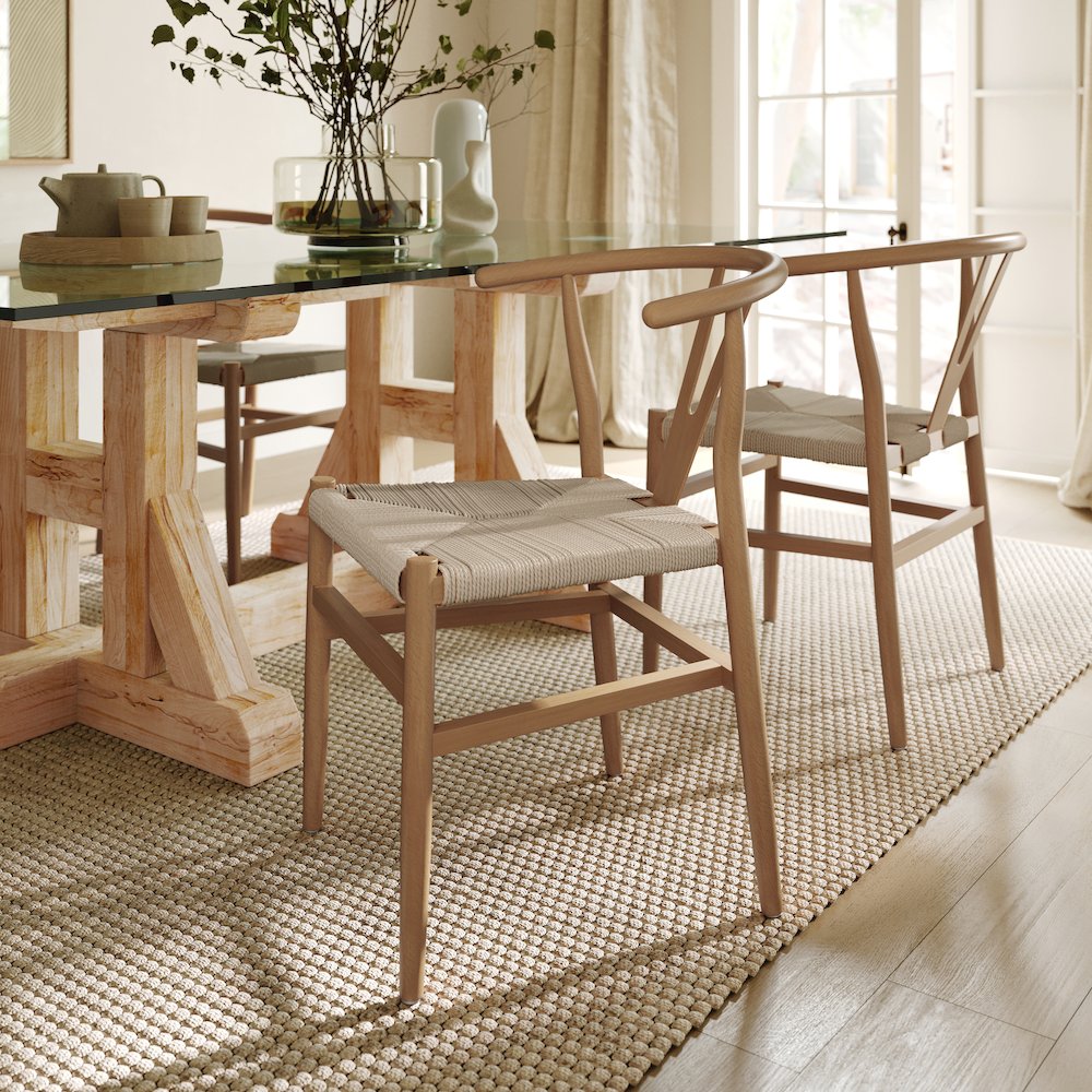 Y-Back Style Wood and Kraft Paper Stackable Dining Chair with Oak/Natural Finish. Picture 6