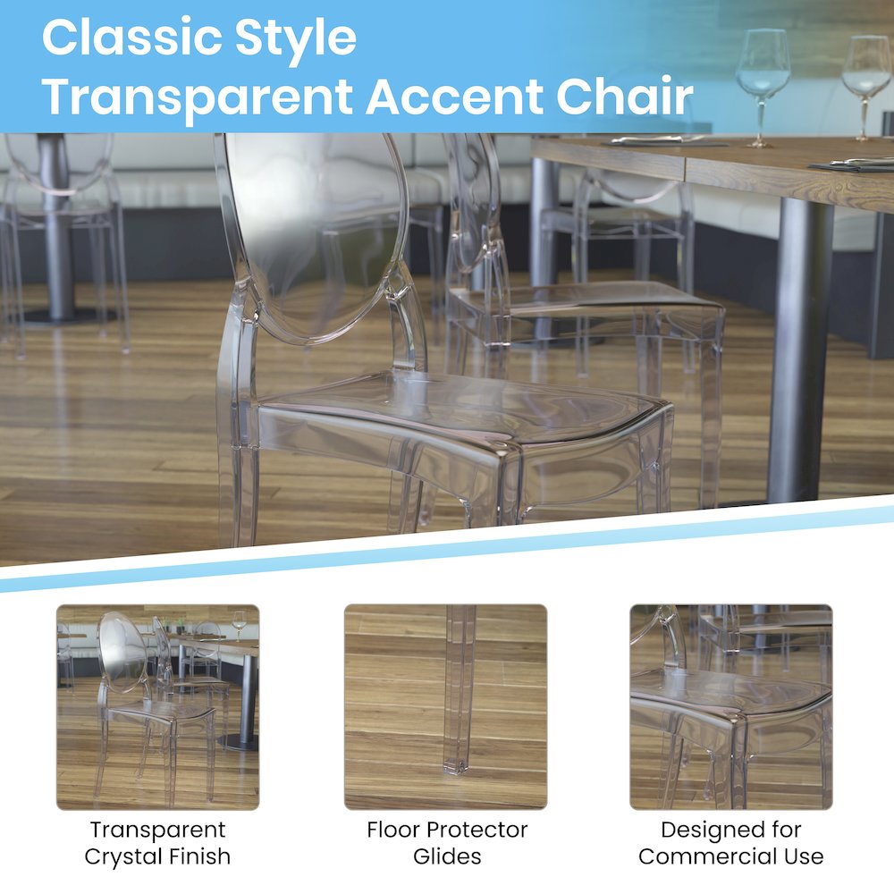 Set of 4 Crystal Extra Wide Resin  Banquet, Event Ghost Chairs. Picture 5