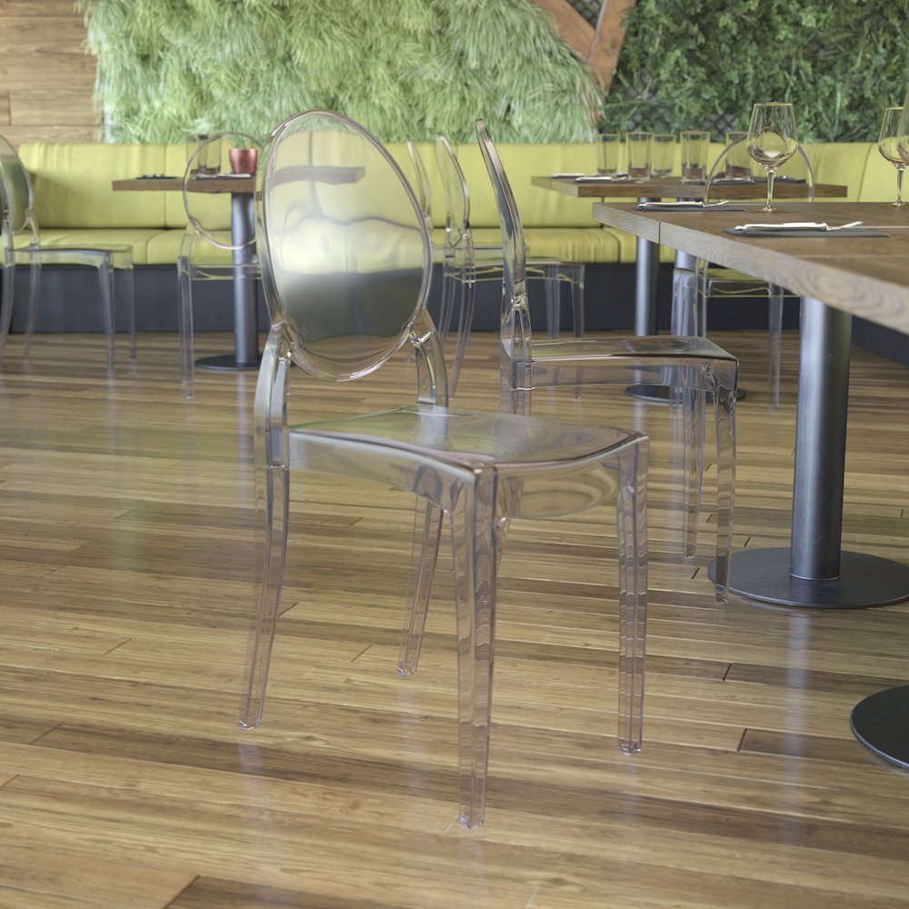 Set of 4 Crystal Extra Wide Resin  Banquet, Event Ghost Chairs. Picture 2