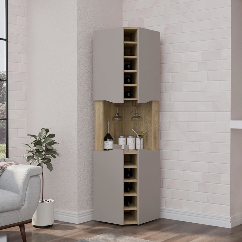 Obregon Corner Bar Cabinet Macadamia / Taupe MDF. Picture 2