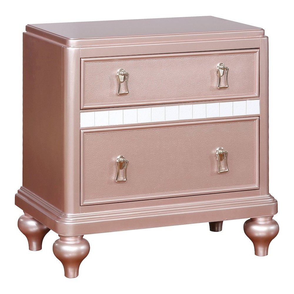 Appell Solid Wood 2-Drawer Nightstand in Rose Gold. Picture 2