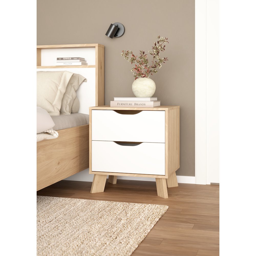Ikast 2 Drawer Nightstand, Jackson Hickory/White. Picture 2