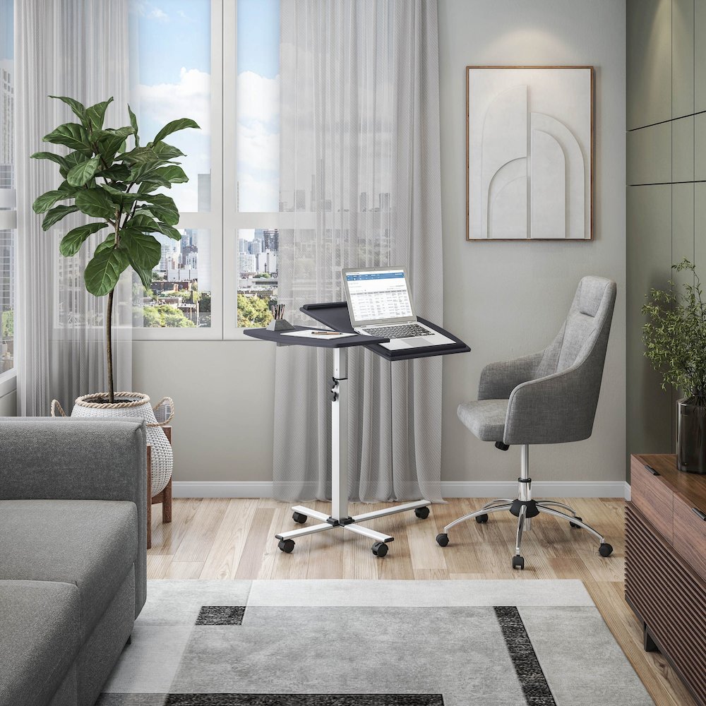 Rolling Adjustable Laptop Cart. Color: Graphite. Picture 2