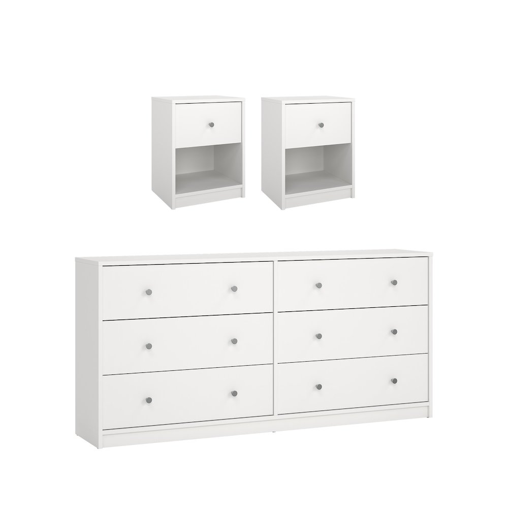 3-Piece Bedroom Set - 6 Drawer Double Dresser And Nightstand Set Of 2. Picture 1